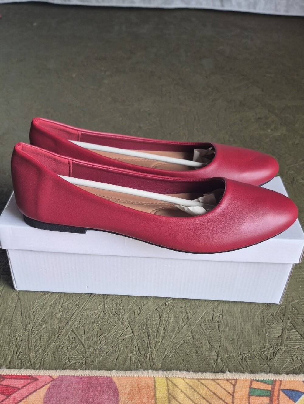 Women's Red Ballet Flats - Cushioned Slip-On Loafers - Picture 5 of 5